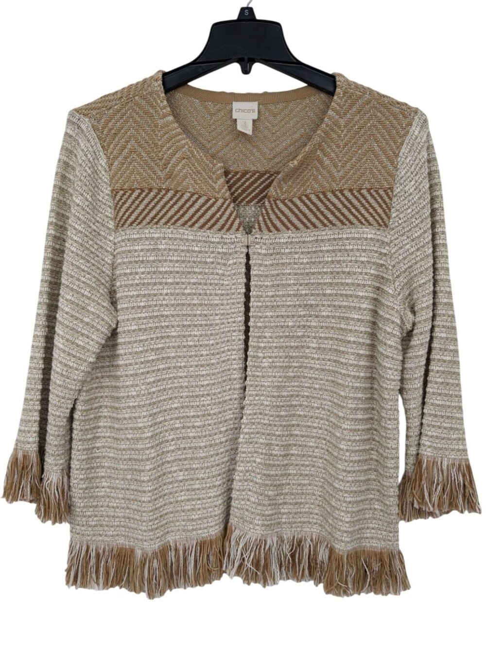 Fringe Knit Cardigan Open Front Boho Minimalist Metallic Textured Indie‎ Xlarge